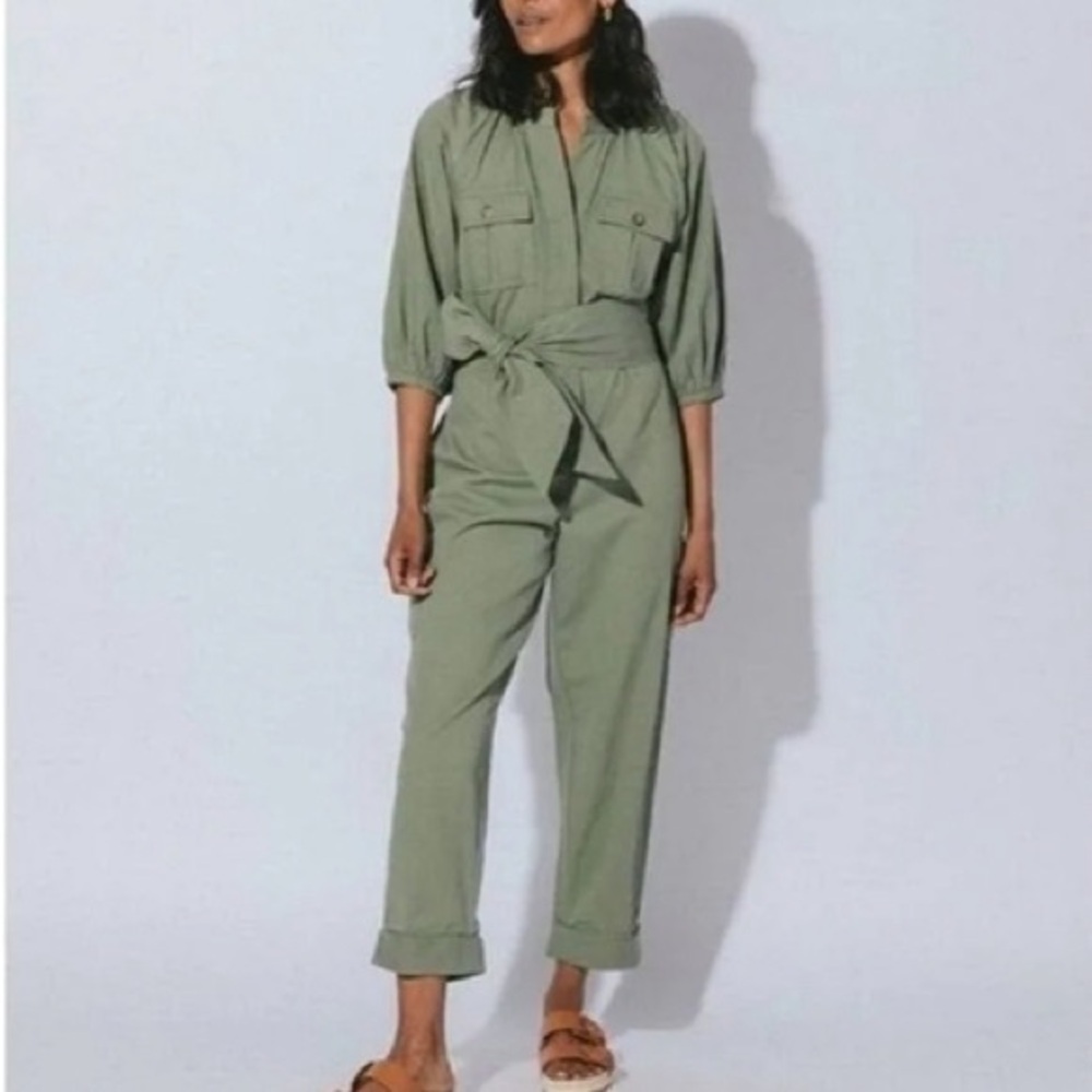 Anthropologie Cleobella Ivy Olive Green Utility Jumpsuit Sz. S